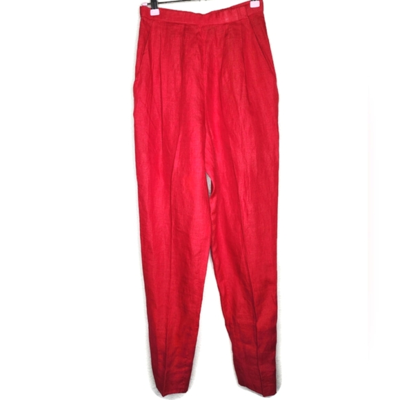 Donna Karan Pants - Donna Karan Vintage Red Linen Pleated Pants Size 2